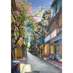 (NEW) Tranh in vải Hà Nội cũ 60x90cm - Tranh in vải canvas, đủ khung và đinh treo tranh