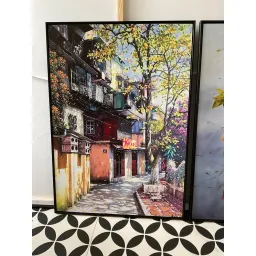 (new) tranh quả hồng, phố cũ 50x70cm đủ khung