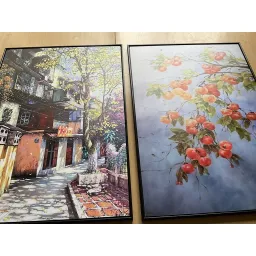 (new) tranh quả hồng, phố cũ 50x70cm đủ khung