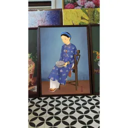 (NEW)indochina1 KT 50x70cm tranh in vải canvas hình cô gái ĐÔng Dương- đủ khung và đinh treo