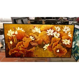 Tranh canvas hoa sen, kt 60x120cm, đủ khung và đinh treo