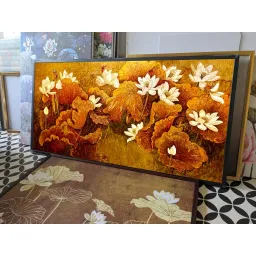 Tranh canvas hoa sen, kt 60x120cm, đủ khung và đinh treo