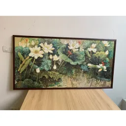 Tranh canvas hoa sen, kt 60x120cm, đủ khung và đinh treo