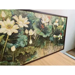 Tranh canvas hoa sen, kt 60x120cm, đủ khung và đinh treo