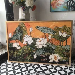 Tranh canvas - tranh hoa sen kích thước 60x90cm đủ khung và đinh 3 chân treo tường