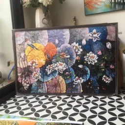 Tranh canvas - tranh hoa sen kích thước 60x90cm đủ khung và đinh 3 chân treo tường