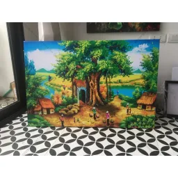 Tranh Làng Quê Việt Nam,50x70cm, căng xacsxi tràn viền Chất Liệu in vải canvas