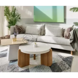 BÀN SOFA 3 CHÂN GỖ, MẶT ĐÁ TERRAZZO