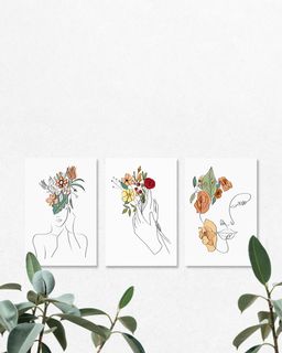 Bộ 3 Tranh Flower In Woman Line Art