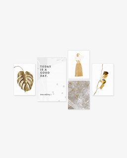 Bộ 5 Tranh Gold Leaves Lady Today