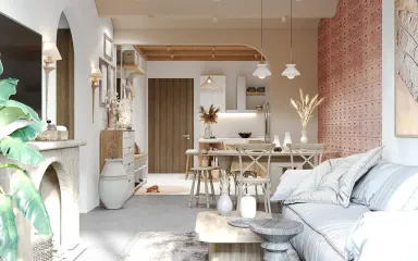 Phòng khách Phòng ăn - Căn hộ Saigon Pearl - Phong cách Scandinavian + Tropical