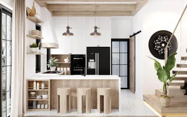 Phòng bếp - Nhà phố song lập tại Đà Lạt - Phong cách Tropical + Farmhouse