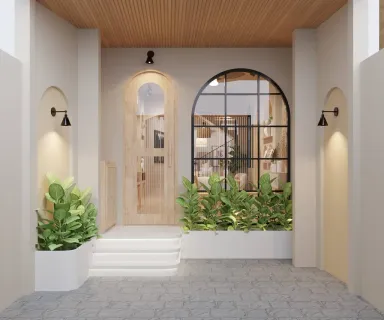 Lối vào Sân để xe - Nhà phố Nguyễn Kiệm Gò Vấp - Phong cách Wabi Sabi