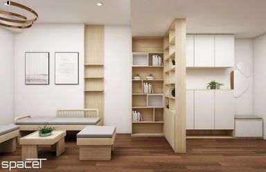  Phòng khách, Lối vào - Căn hộ Akari City 76m2 - Phong cách Japandi 