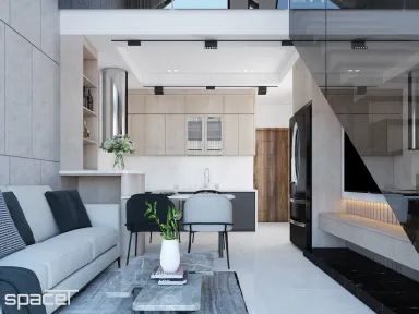 Phòng khách Phòng bếp Phòng ăn - Nhà phố Quận 12 - Phong cách Modern Minimalist