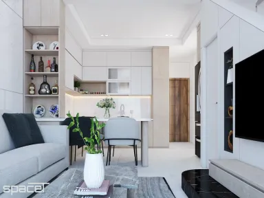 Phòng khách Phòng bếp Phòng ăn - Nhà phố 119m2 Quận 12 - Phong cách Modern
