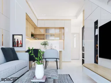 Phòng khách Phòng bếp Phòng ăn - Nhà phố Quận 12 119m2 - Phong cách Modern