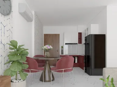Phòng bếp Phòng ăn - Căn hộ 50m2 The Origami (Vinhomes) - Phong cách Modern