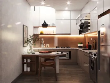 Phòng bếp Phòng ăn - Nhà phố Âu Cơ Quận 11 - Phong cách Scandinavian + Modern