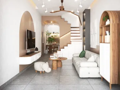 Phòng khách - Nhà phố Âu Cơ Quận 11 - Phong cách Scandinavian + Modern