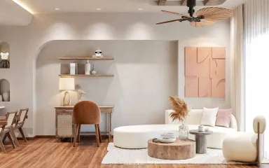 Phòng khách Phòng làm việc - Căn hộ Akari City - Phong cách Wabi Sabi