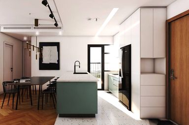  Phòng bếp, Phòng ăn, Lối vào - Căn hộ FELIZ EN VISTA Quận 2 - Phong cách Modern + Minimalist 