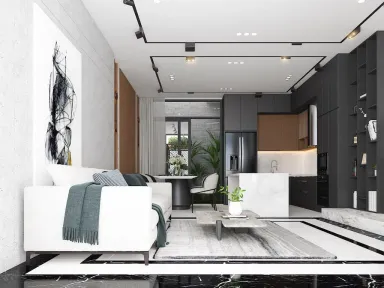 Phòng khách Phòng bếp - Nhà phố Quận 4 - Phong cách Modern