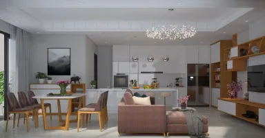 Phòng khách Phòng bếp Phòng ăn - Căn hộ Đảo Kim Cương Quận 2 - Phong cách Modern