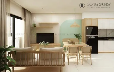 Phòng khách Phòng ăn - Cải tạo Căn hộ Bcons Bình Dương - Phong cách Color Block