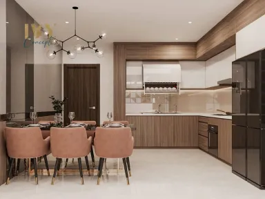 Phòng bếp Phòng ăn - Nhà phố Bến Lức Long An - Phong cách Modern