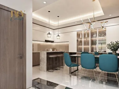 Phòng bếp Phòng ăn - Nhà phố Lê Quang Định Quận Phú Nhuận - Phong cách Modern