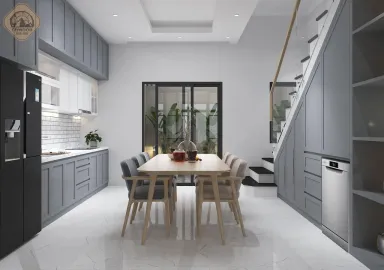 Phòng bếp Phòng ăn - Nhà phố KDC Solar City Long An - Phong cách Modern + Scandinavian