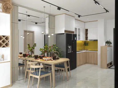 Phòng bếp Phòng ăn - Căn hộ Green Town Bình Tân 68m2 - Phong cách Scandinavian