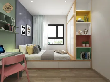 Phòng ngủ - Nhà mẫu Dự án Green Town Bình Tân 68m2 - Phong cách Color Block + Scandinavian