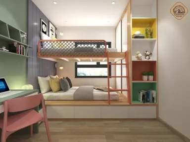 Phòng ngủ - Nhà mẫu Dự án Green Town Bình Tân 68m2 - Phong cách Color Block + Scandinavian