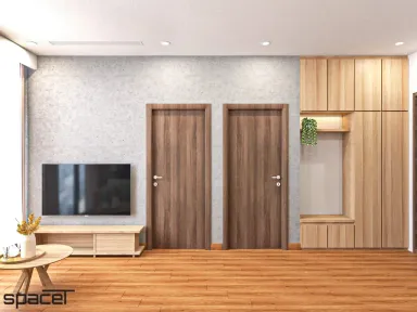 Phòng khách Lối vào - Căn hộ Eco Green Quận 7 49m2 - Phong cách Japandi