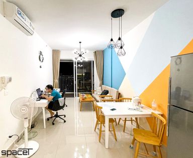  Phòng khách, Phòng ăn, Phòng làm việc - Cải tạo Căn hộ Golden Mansion Phú Nhuận - Phong cách Color Block 