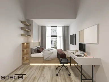 Phòng ngủ Phòng làm việc - Căn hộ studio Rivergate Residence Quận 4 27m2 - Phong cách Japandi