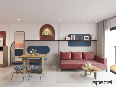 Phòng khách Phòng ăn - Căn hộ Goldora Plaza Nhà Bè 62m2 - Phong cách Color Block