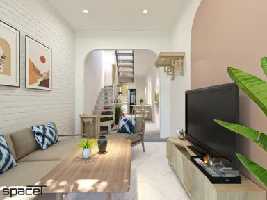 Phòng khách - Nhà phố Quận 6 - Phong cách Scandinavian + Color Block