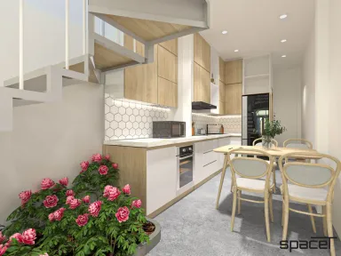 Phòng bếp Phòng ăn - Nhà phố Quận 6 - Phong cách Scandinavian + Color Block