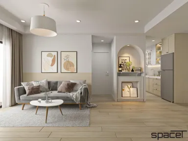 Phòng khách Phòng bếp - Căn hộ Masteri T5 Thảo Điền 71m2 - Phong cách Color Block + Scandinavian
