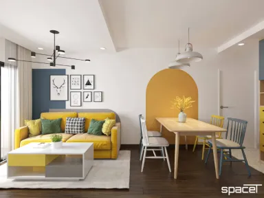 Phòng khách Phòng ăn - Cải tạo Căn hộ SaigonLand Bình Thạnh 68m2 - Phong cách Color Block
