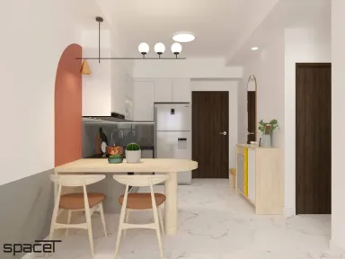 Phòng bếp Phòng ăn Lối vào - Căn hộ Happy One Bình Dương - Phong cách Color Block