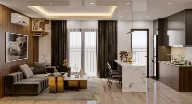 Phòng khách Phòng bếp - Căn hộ chung cư Hà Đô Nguyễn Văn Công - Phong cách Modern
