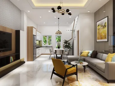 Phòng khách Phòng bếp Phòng ăn - Nhà phố Park Riverside Quận 9 - Phong cách Modern