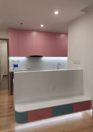 Phòng khách Phòng bếp - Căn hộ Vinhomes Grand Park Quận 9 - Phong cách Modern + Color Block