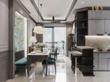 Phòng bếp Phòng ăn - Căn hộ Q7 Saigon Riverside Complex - Phong cách Indochine