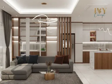 Phòng khách Phòng bếp - Căn hộ 2PN Petro Landmark Quận 2 - Phong cách Modern