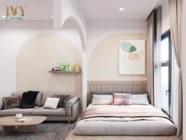 Phòng ngủ Phòng khách - Căn hộ studio Vinhomes Quận 9 - Phong cách Japandi